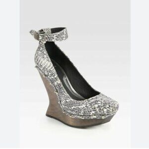 Alexander McQueen Wedges Heels Snakeskin Leather Ankle Strap Spike Studded 36 6
